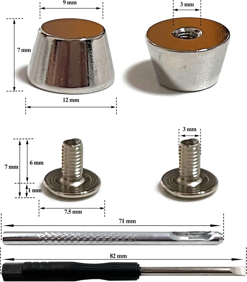 honigo 24 Pack Silver Rivets Stud Handbag Purse Feet 1/2 inch Flat Head Metal Solid Brass Studs Screw Back Feet 12mm Buckle Spikes Leathercraft for Leather Bag Totes DIY Craft - Image 2